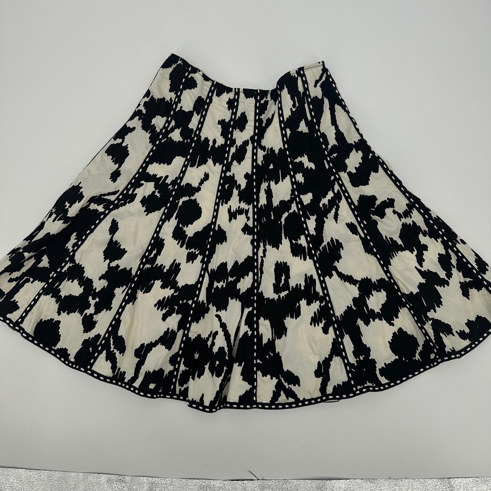 Cabi Black White Abstract Ikat Print Cotton Paneled A-Line Flare Skirt Size 0